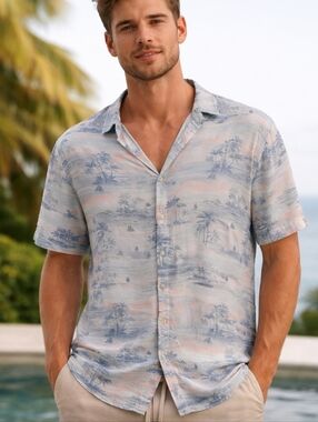 Hawaiian The Endless Summer Short-Sleeve Button-Down Shirt in Light Blue & Pink